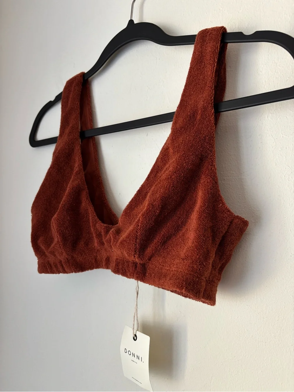 DONNI. Women's The Terry Bralette Size Small NEW Brown Cozy Loungewear Comfort